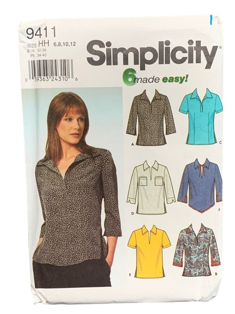 Simplicity 9411 Womens Blouse Shirt Sewing Pattern Size 6-8-10-12 Uncut